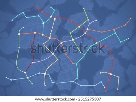 Top view of futuristic subway map. Abstract map of city roads. Transportation network smart city transport. Vector illustration