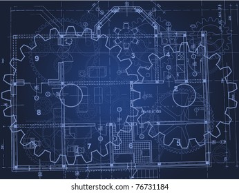 top view of gears blueprint vector