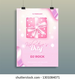 Top view of gift box on pink bokeh background for Valentine's Day celebration template and flyer design.