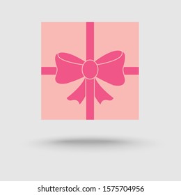 top view of gift box with pink bow,flat design on white background,gift box for business and design. Design elements