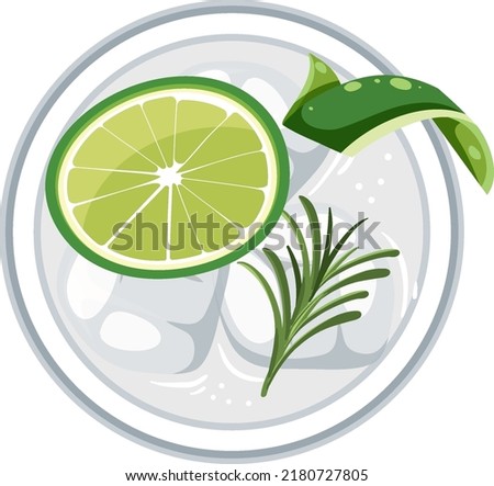 Top view of gin and tonic cocktail glass illustration