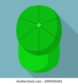Top view of green baseball cap icon. Flat illustration of top view of green baseball cap vector icon for web design