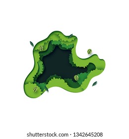 Top view of green forest canopy background.Nature and environment conservation creative idea concept of paper art style.Vector illustration.