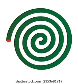 Top view of a green spiral burning mosquito repellent coil isolated on white background. Editable EPS 10 vector graphic.