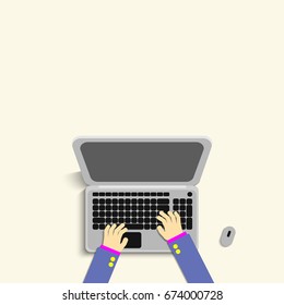Top view hand businessman using laptop.