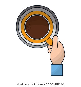 top view hand with coffee cup