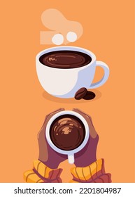 top view hands with coffee cup