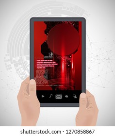 Top view of hands with tablet pc, vector