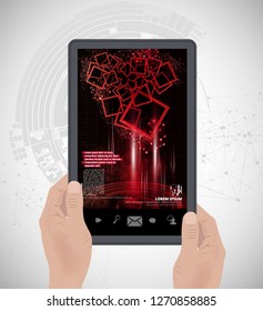 Top view of hands with tablet pc, vector