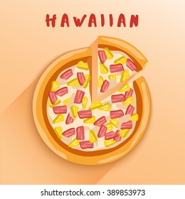 Top View of Hawaiian Pizza : Vector Illustration