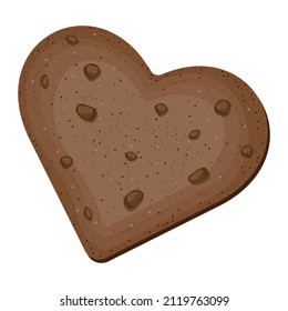 Top view of heart shaped chocolate cookie isolated on white background. Vector illustration.
