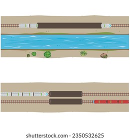 Top View Of High Speed ​​Train Vector. Train passing through the tunnel.