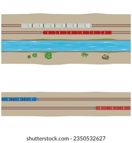 Top View Of High Speed ​​Train Vector. Train passing through the tunnel.