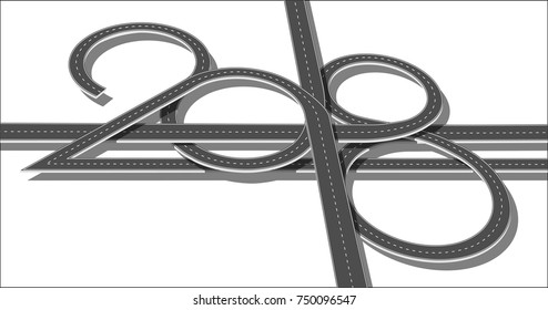 Top view highway with 2018 figures. Numbers of year in shape road. Vector illustration