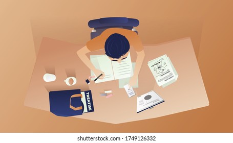 Top view. Hobby working writing studying at home