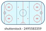 Top view of hockey ice rink with markings, flat vector illustration