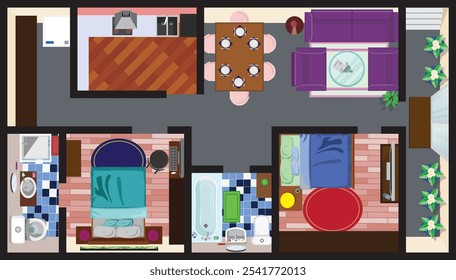 Draufsicht Home Interior Design Apartment Floor House Vektor