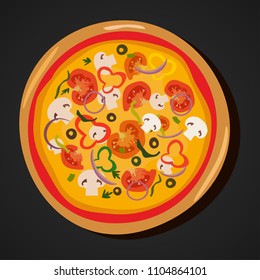 Top view homemade hot pizza icon. Pepperoni pizza isolated on white. Vector illustration EPS10