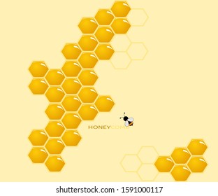 Top view honeycomb and hexagon with bee on yellow background,Vector illustration.