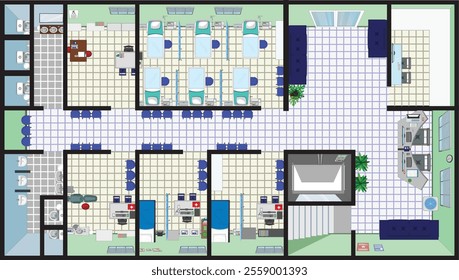 Top view hospital interior design graphic vector