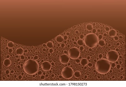 Top view of hot chocolate, cocoa or coffee cappuccino milk foam background. Brown air bubble. Vector illustration.