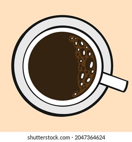 Top view of hot coffee cup vector on orange background