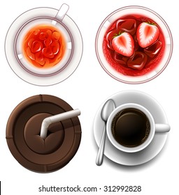 Top view of hot and cold drinks illustration