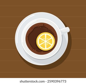 Top view Hot Lemon Tea with Fresh Lemon vector illustration