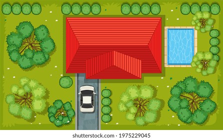 Top view of a house with garden area illustration