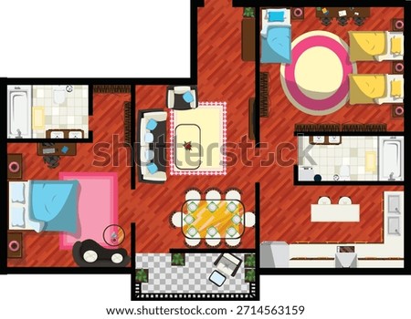 Top View House Interior Design Architect Vector