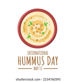 Top view of hummus, isolated on white background, as international hummus day template. vector illustration.