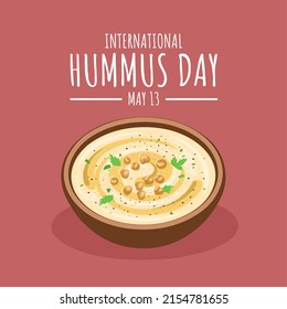 Top view of hummus, isolated on red background, as international hummus day template. vector illustration.