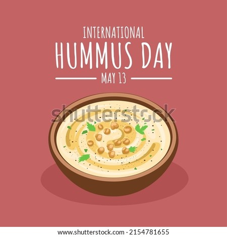 Top view of hummus, isolated on red background, as international hummus day template. vector illustration.