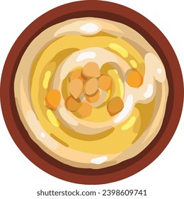 Top View Hummus. Middle Eastern Food Illustrator Vector.