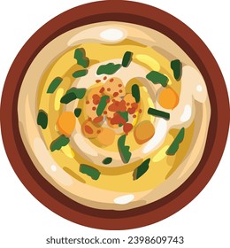 Top View Hummus. Middle Eastern Food Illustrator Vector.