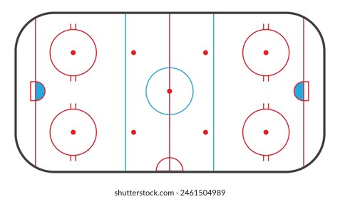 Top view of ice hockey rink, vector graphic background.