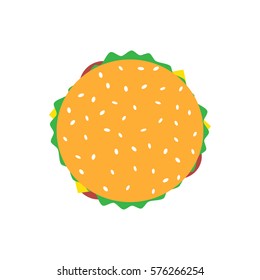 Top view illustration of cheeseburger on a white background