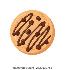 Top View Illustration of a Delicious Round Chocolate Chip Cookie with Decadent Melted Chocolate Drizzle