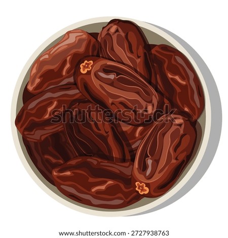 Top View Illustration of Dried Dates in a Bowl Isolated on White Background for Ramadan Kareem and Healthy Diet Concepts