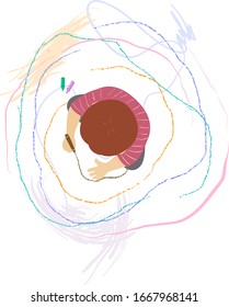 Top View Illustration of a Kid Boy Toddler Holding a Pencil and Drawing Scribbles and Doodles on the Floor