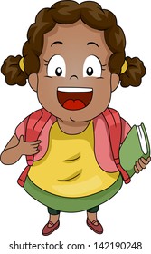 Top View Illustration of a Kid Girl Student wearing a Backpack carrying a Book