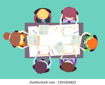 Top View Illustration of Parent Teacher Meeting Holding Reports