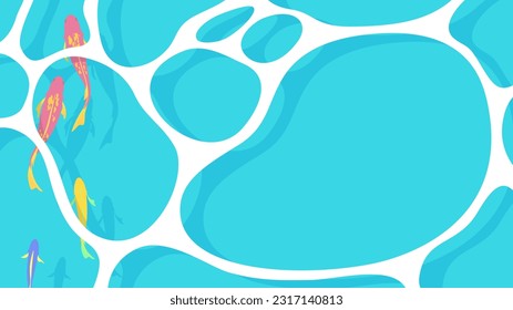 Top view illustration of sea water surface and tropical fish with light reflections. Summer banner background with copy space.