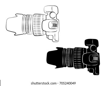 top view illustration white and black camera vintage icon vector art symbol object isolated