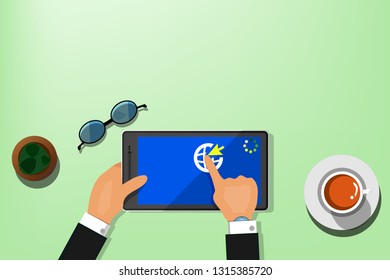 top view illustration of work on the counter and online communication