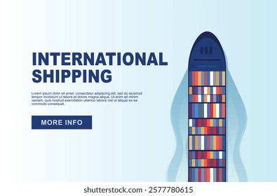 Top view of an industrial marine vessel on a blank background. Maritime transportation. Logistics of sea transportation. Maritime transportation. Merchant fleet. Cargo vessel. vector illustration.