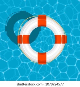 Top view of an inflatable ring floating on the water