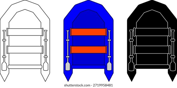 top view Inflatable rubber boat icon set
