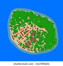 Top view of the island paradise from isle for vacation. Maritime hotel for relaxation 3D illustration
