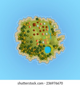 Top view island sprite. Vector game design for app